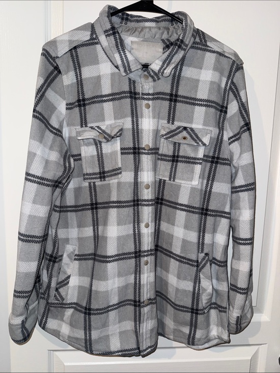 Too Foxy Other - Unisex Gray Plaid Button-Up Flannel Shirt Jacket